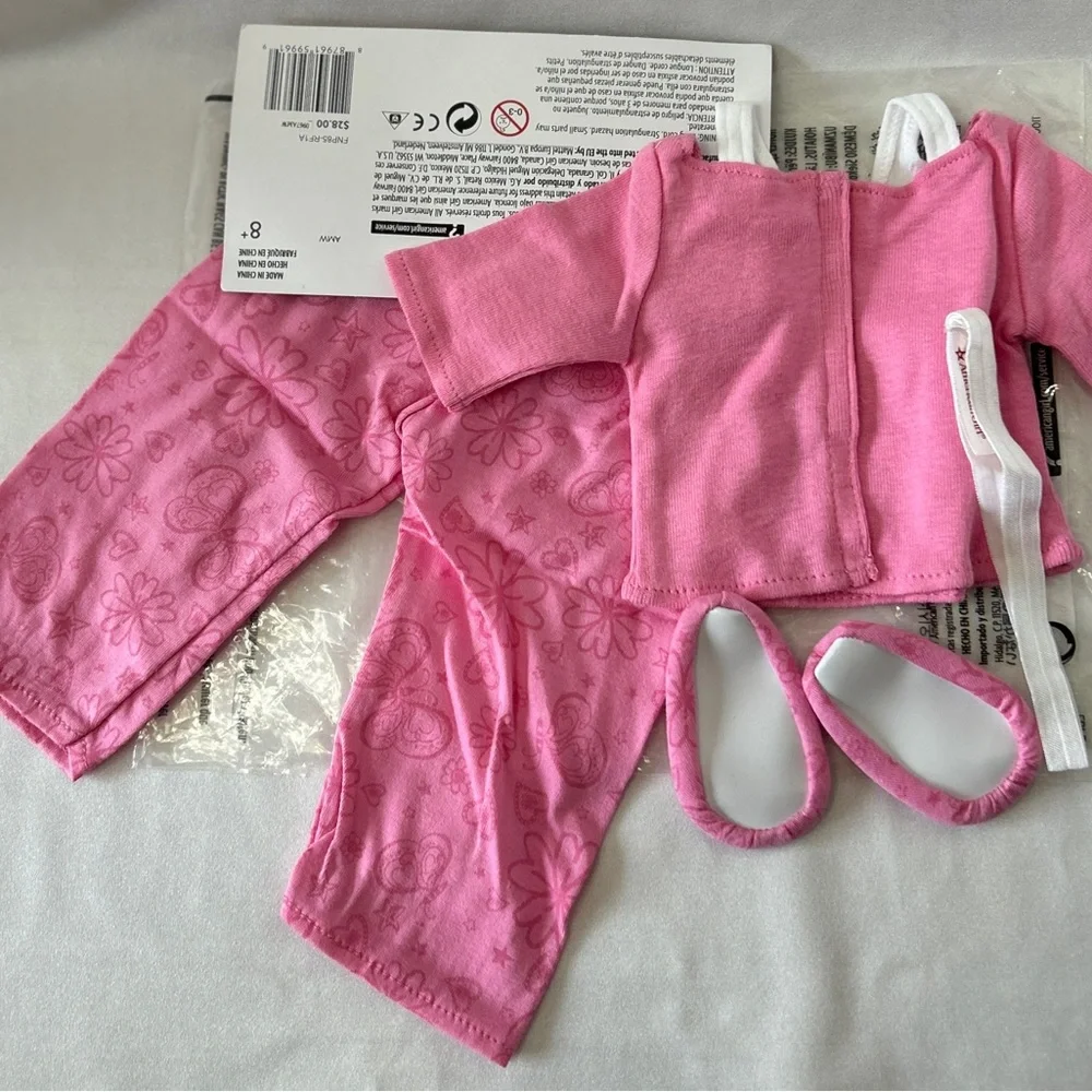 American Girl 18” Doll Pink PJ Set With Sleepers & Hair Tie NOS NIP - Picture 4 of 14